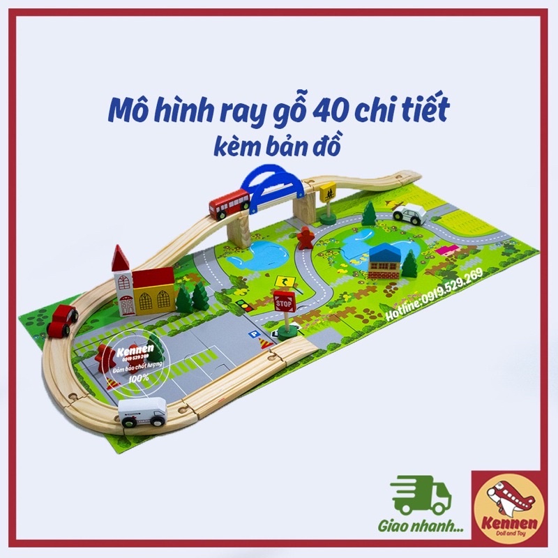 Mô hình lắp ráp ray gỗ 40 chi tiết (có kèm xe) - bán kèm các xe chạy trên đường ray