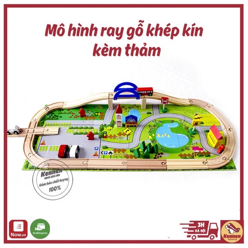 Mô hình lắp ráp ray gỗ 40 chi tiết (có kèm xe) - bán kèm các xe chạy trên đường ray