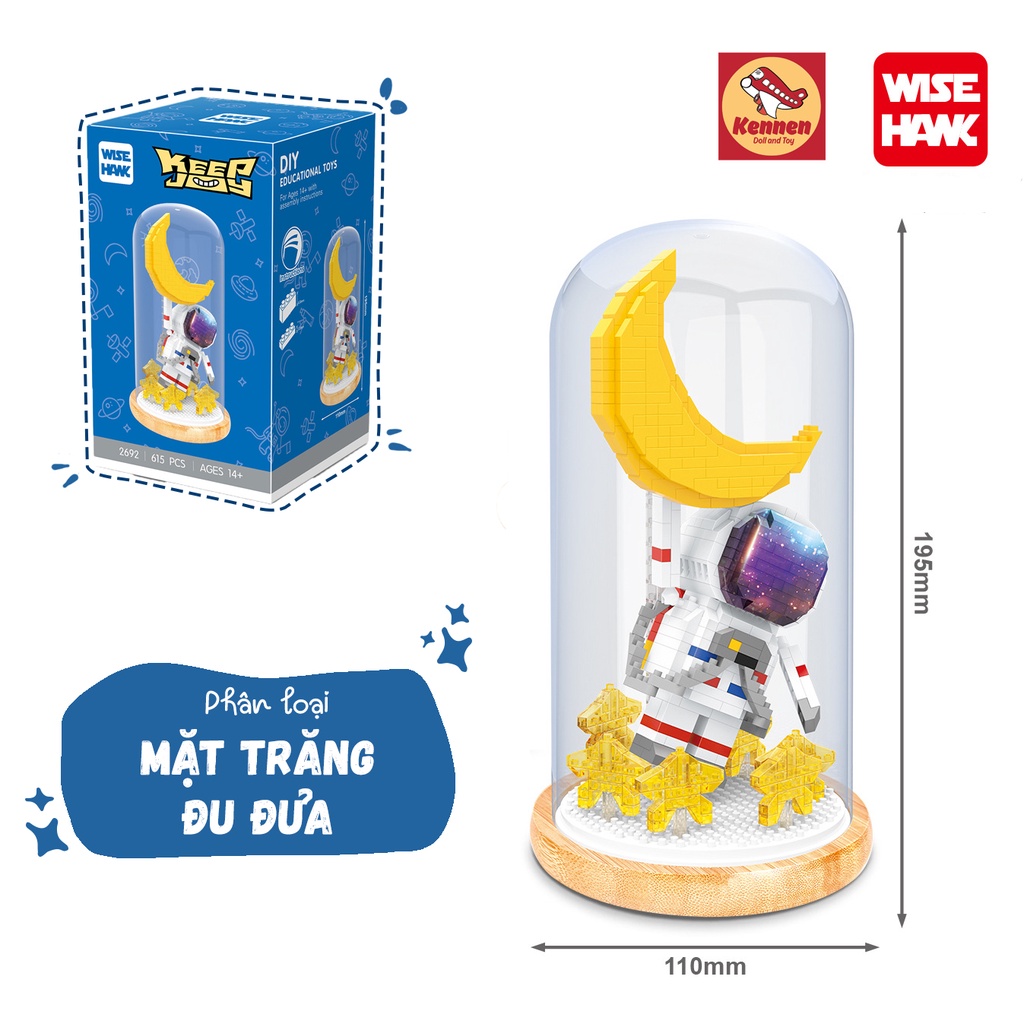 Bộ lắp ghép phi hành gia có hộp trang trí tặng thêm đèn nháy decor tặng đèn nháy