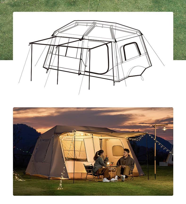 Lều Tự Bung Cắm Trại  2 phòng, Lều dã ngoại tự bung 6-8 người, Lều Glamping Chính hãng Mountain