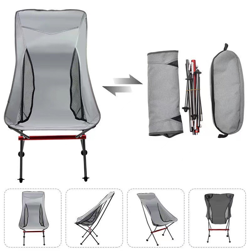 Ghế dã ngoại có tựa đầu Portable Folding Chair Màu Xám