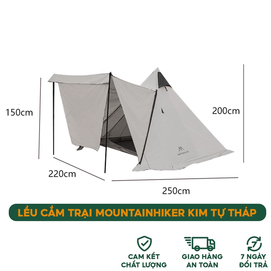 Lều kim tự tháp gấp gọn chính hãng Mountainhiker dùng 4-6 người, Tặng kèm thảm chống thấm