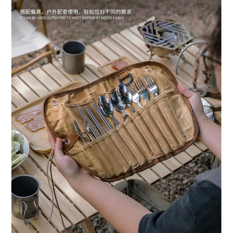 Bộ túi đựng dụng cụ bàn ăn dã ngoại 12 món,nhỏ gọn tiện lợi cho những chuyến camping,hoạt động ngoài trời