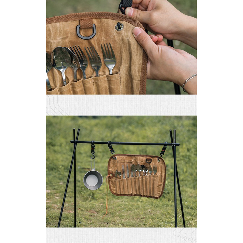 Bộ túi đựng dụng cụ bàn ăn dã ngoại 12 món,nhỏ gọn tiện lợi cho những chuyến camping,hoạt động ngoài trời