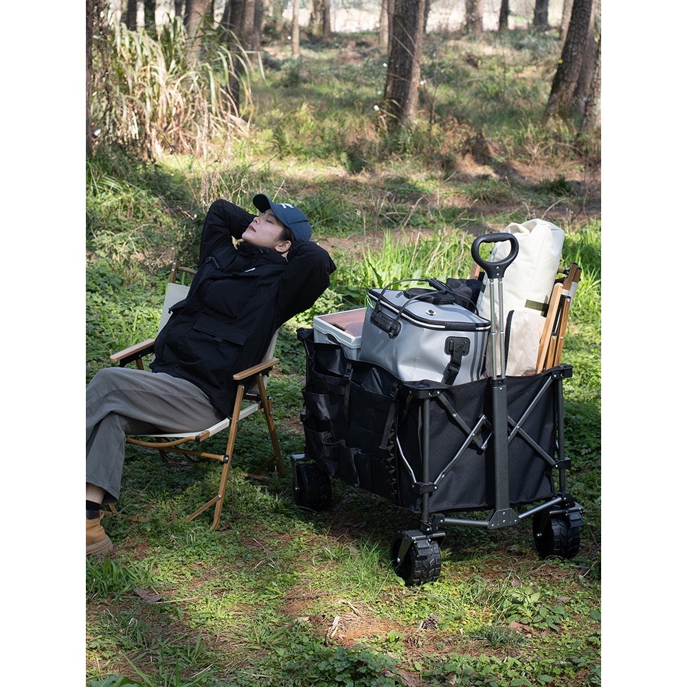 Xe kéo mọi địa hinh, xe kéo gấp gọn 2 chiều, xe kéo camping, xe dã ngoại màu đen