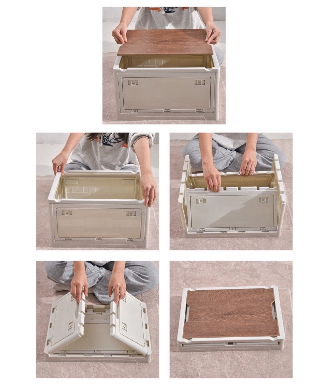 Thùng Chứa Đồ Kết Hợp Bàn Gấp Gọn Kaki BAO12