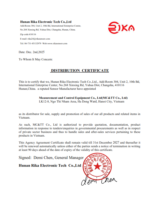 Rika Việt Nam – Đại diện phân phối cảm biến đo lường môi trường & khí tượng thủy văn Rika tại Việt Nam
