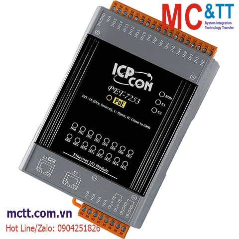 Module 2 cổng PoE Ethernet Modbus TCP 16 kênh đầu vào số DI ICP DAS PET-7253 CR