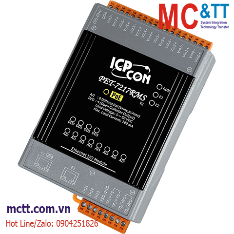 Module 2 cổng PoE Ethernet Modbus TCP 8 kênh AI RMS + 4 kênh DO ICP DAS PET-7217RMS CR