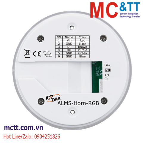 Module đèn cảnh báo tích hợp còi báo động PoE Modbus TCP ICP DAS ALMS-Horn-RGB CR