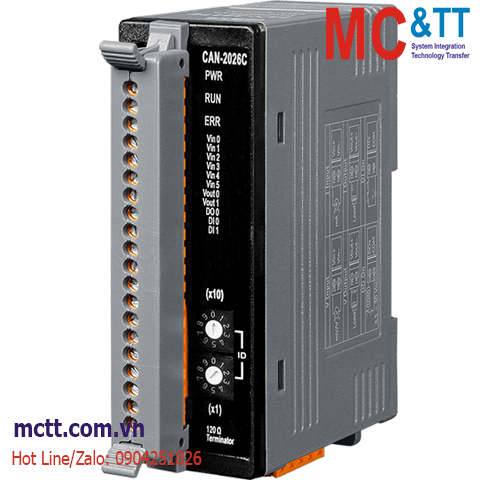 Module CANopen Slave 6 kênh AI + 2 kênh AO + 1 kênh DI + 2 kênh DO ICP DAS CAN-2026C CR
