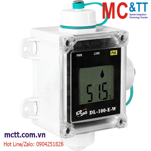 Module đo và hiển thị nhiệt độ + độ ẩm Ethernet Modbus TCP & MQTT ICP DAS DL-100-E-W CR