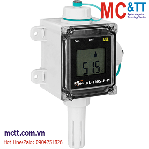 Module đo và hiển thị nhiệt độ + độ ẩm Ethernet Modbus TCP & MQTT ICP DAS DL-100S-E-W CR