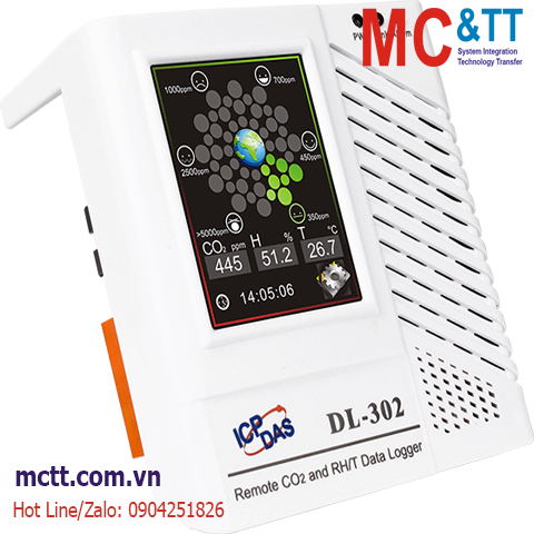 Module Data Logger đo CO2 + nhiệt độ + độ ẩm RS-485/Ethernet Modbus RTU/TCP & MQTT ICP DAS DL-302 CR