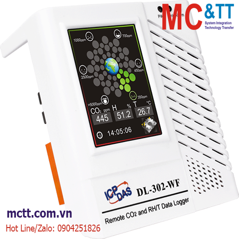 Module Data Logger đo CO2+ nhiệt độ + độ ẩm RS-485/Ethernet/Wi-Fi Modbus RTU/TCP & MQTT ICP DAS DL-302-WF CR