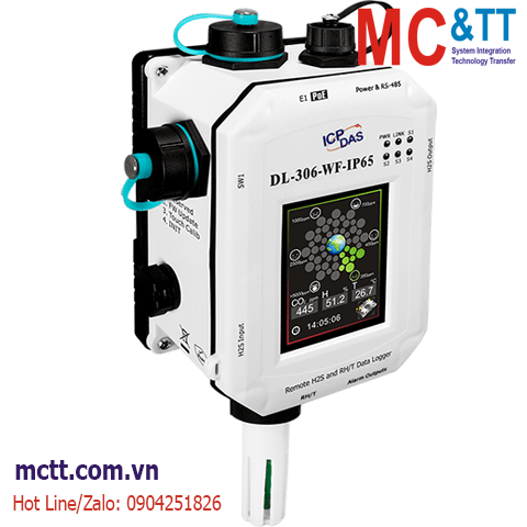 Module Data Logger đo H2S+ nhiệt độ + độ ẩm RS-485/Ethernet/Wi-Fi Modbus RTU/TCP & MQTT ICP DAS DL-306-WF-IP65 CR