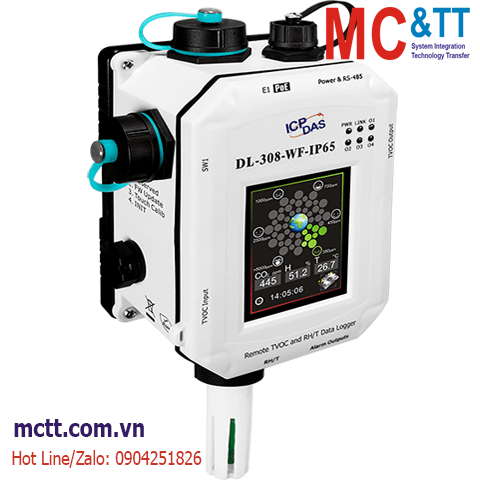 Module Data Logger đo TVOC+ nhiệt độ + độ ẩm RS-485/Ethernet/Wi-Fi Modbus RTU/TCP & MQTT ICP DAS DL-308-WF-IP65 CR