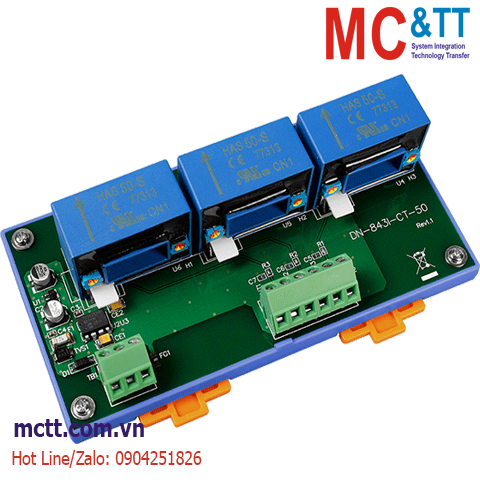 Bộ chuyển đổi 3 kênh đầu vào đo dòng 50A sang tương tự ICP DAS DN-843I-CT-50 CR