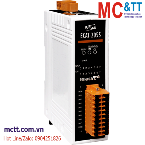 Module EtherCAT Slave 8 kênh đầu vào số DI + 8 kênh đầu ra số DO ICP DAS ECAT-2055 CR