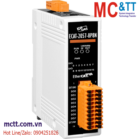 Module EtherCAT Slave 8 kênh đầu ra số DO PNP + 8 kênh đầu ra số DO NPN ICP DAS ECAT-2057-8P8N CR