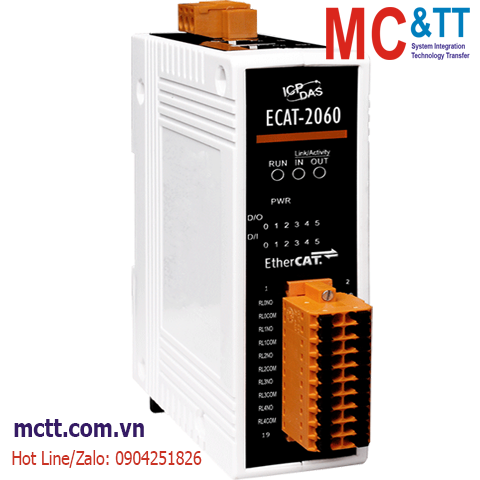Module EtherCAT Slave 6 kênh đầu vào số DI + 6 kênh đầu ra Relay CP DAS ECAT-2060 CR