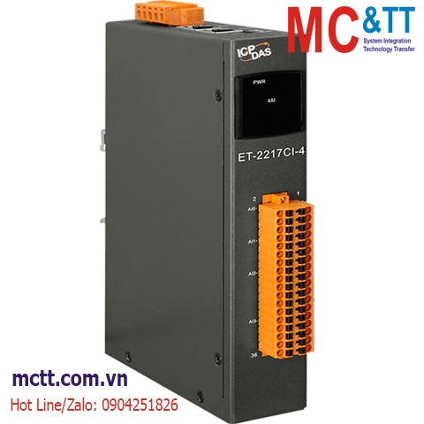 Module 2 cổng Ethernet Modbus TCP & MQTT lưu trữ dữ liệu Data Logger 4 kênh AI ICP DAS ET-2217CI-4 CR