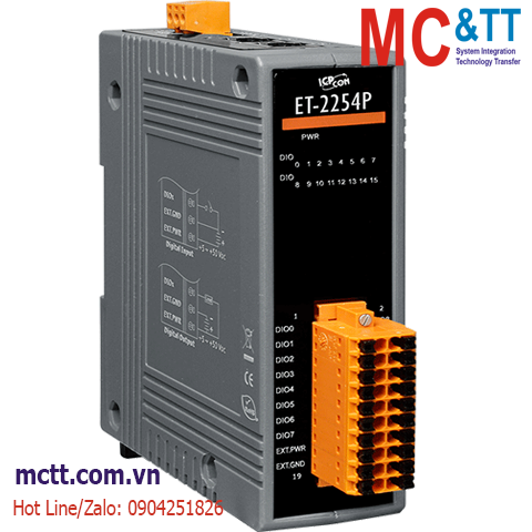 Module 2 cổng Ethernet Modbus TCP & MQTT 16 kênh DI/DO ICP DAS ET-2254P CR