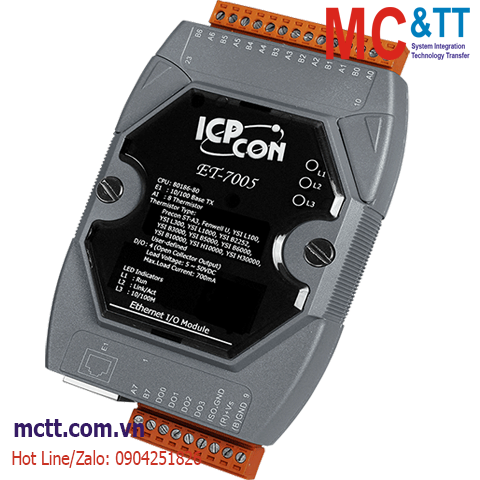 Module Ethernet Modbus TCP 8 kênh đầu vào nhiệt Thermistor +4 kênh đầu ra số DO ICP DAS ET-7005 CR