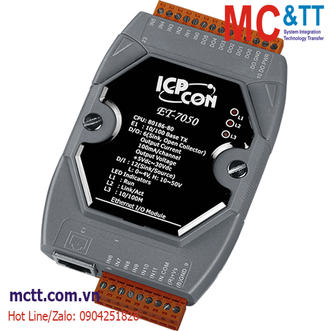 Module Ethernet Modbus TCP 12 kênh đầu vào số DI + 6 kênh đầu ra số DO ICP DAS ET-7050 CR