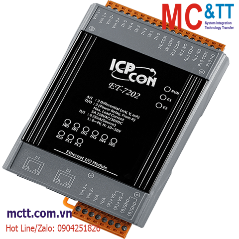 Module 2 cổng Ethernet Modbus TCP 10 kênh AI + 6 kênh DI + 3 kênh Relay ICP DAS ET-7202 CR