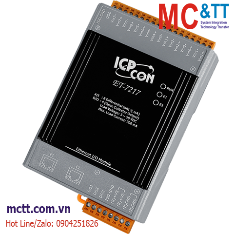 Module 2 cổng Ethernet Modbus TCP 8 kênh AI + 4 kênh DO ICP DAS ET-7217 CR