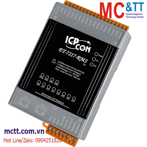 Module 2 cổng Ethernet Modbus TCP 8 kênh AI RMS + 4 kênh DO ICP DAS ET-7217RMS CR