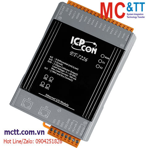 Module Ethernet Web Server + Modbus TCP  6 kênh AI + 2 kênh AO + 2 kênh DI + 2 kênh DO ICP DAS ETS-7226 CR