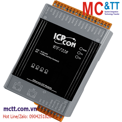 Module 2 cổng Ethernet Modbus TCP 8 kênh đầu ra tương tự AO ICP DAS ET-7228 CR