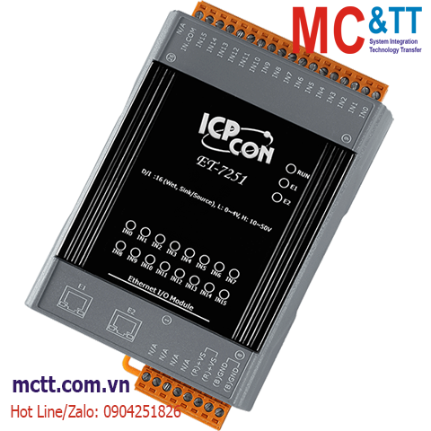 Module 2 cổng Ethernet Modbus TCP 16 kênh đầu vào số DI ICP DAS ET-7251 CR