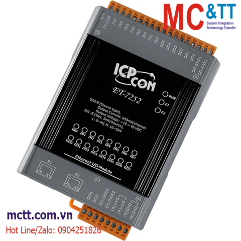 Module 2 cổng Ethernet Modbus TCP 8 kênh DI + 8 kênh DO ICP DAS ET-7252 CR