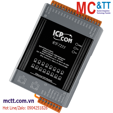 Module 2 cổng Ethernet Modbus TCP 8 kênh DI+8 kênh DO ICP DAS ET-7255 CR