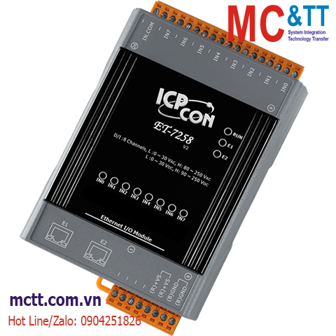 Module 2 cổng Ethernet Modbus TCP 8 kênh AC/DC DI ICP DAS ET-7258 CR