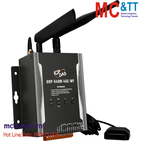 Modem/Router công nghiệp GPRS/WCDMA (3G)/LTE(4G) + Ethernet/RS-232/485/CAN/Wi-Fi ICP DAS GRP-540M-4GE-WF CR