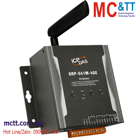 Modem/Router công nghiệp Dual Sim GPRS/WCDMA (3G)/LTE(4G) + Ethernet/RS-232/485/CAN ICP DAS GRP-541M-4GE CR