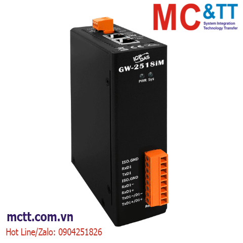 Bộ chuyển đổi Modbus Gateway 1 cổng RS-232/422/485 sang 2 cổng Ethernet ICP DAS GW-2518iM CR