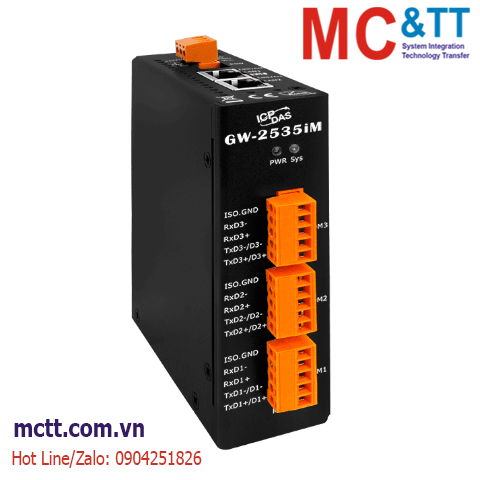 Bộ chuyển đổi Modbus Gateway 3 cổng RS-422/485 sang 2 cổng Ethernet ICP DAS GW-2535iM CR