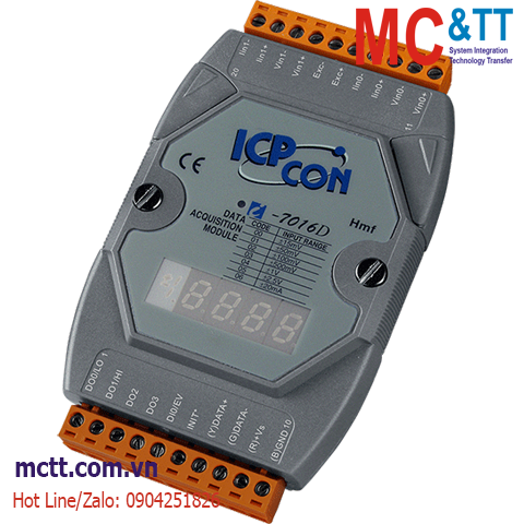 Module RS-485 DCON 2 kênh đầu vào tương tự (Load Cell, Strain Gauge) + 1 kênh đầu vào số DI/Bộ đếm+4 kênh đầu ra số DO ICP DAS I-7016D-G CR