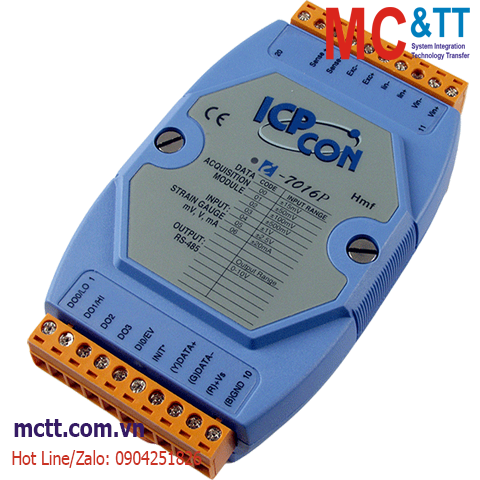 Module RS-485 DCON 1 kênh đầu vào tương tự (Strain Gauge, 6 Wires) + 4 kênh DO + 1 kênh DI ICP DAS I-7016P CR
