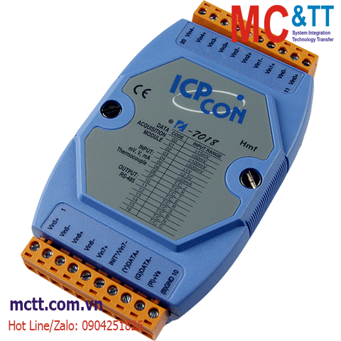 Module RS-485 DCON 8 kênh đầu vào tương tự AI (Dòng điện, điện áp, cặp nhiệt) ICP DAS I-7018 CR