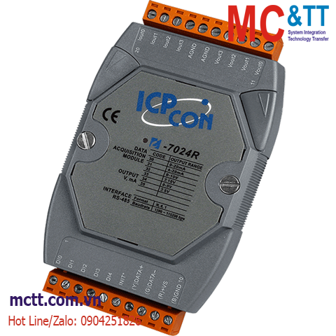 Module RS-485 DCON 4 kênh đầu ra tương tự AO +5 kênh DI ICP DAS I-7024R-G CR