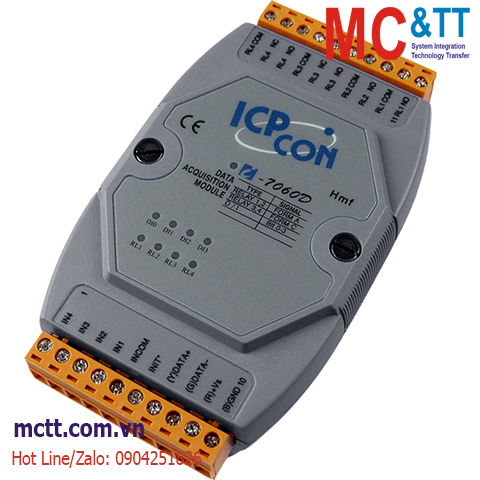 Module RS-485 DCON 4 kênh đầu vào số DI+4 kênh đầu ra Relay ICP DAS I-7060D-G CR