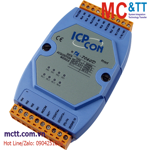 Module RS-485 DCON 4 kênh đầu vào số DI+4 kênh đầu ra Relay ICP DAS I-7060D CR
