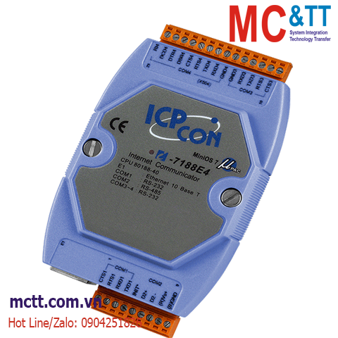 Bộ lập trình chuyển đổi 3 cổng RS-232 + 1 cổng RS-485 sang Ethernet ICP DAS I-7188E4 CR