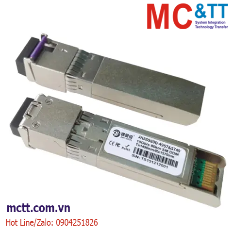 Module quang SFP công nghiệp 10Gb/s, Single-mode, Single LC, 1490nm/1570nm, 80KM JHA Tech JHA5980D-4957